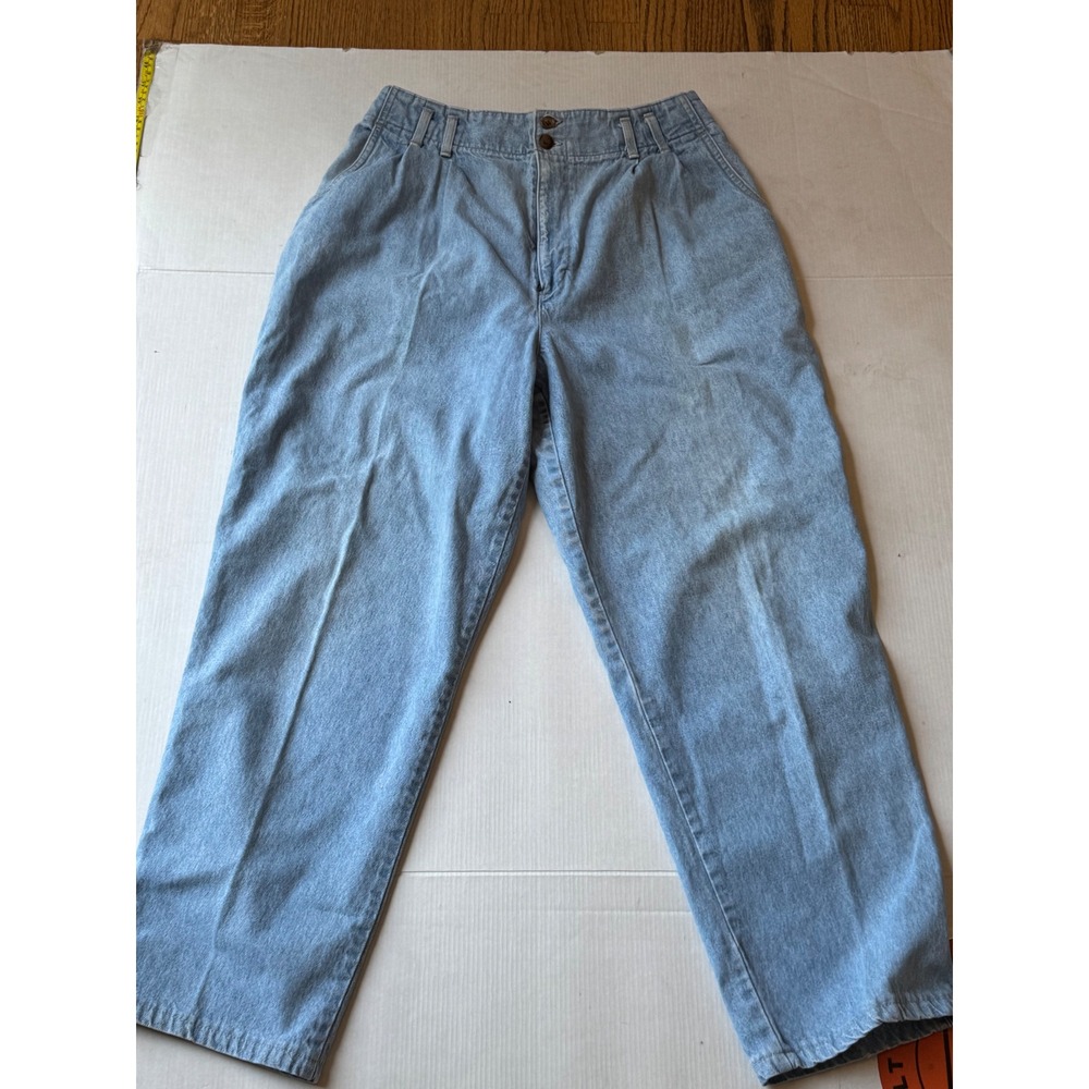 Lands End Vintage High Waist Pleated Denim Jeans Light Wash Blue Women 12 Reg